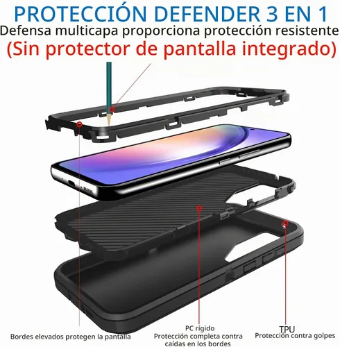 Vista 3 de Funda para Samsung Galaxy A17 5G, resistente a prueba de golpes, a prueba de polvo, 3 en 1, funda protectora resistente para Galaxy A17 5G (negro)