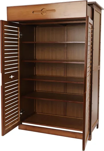 Vista 6 de Gdrasuya10 Gabinete de bambú para zapatos de 2 puertas, organizador de zapatos para entrada, armario de almacenamiento de zapatos de 5 niveles