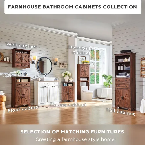 Vista 7 de ACCOHOHO 67" Tall Farmhouse Over The Toilet Storage Bathroom Cabinet, Brown Marrón