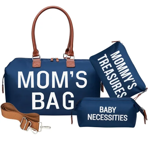 Vista 12 de printe Bolsa de pañales grande de 6 piezas con cambiador y 2 bolsas organizadas, bolsa de mamá para hospital con funda para chupete, correas, gancho