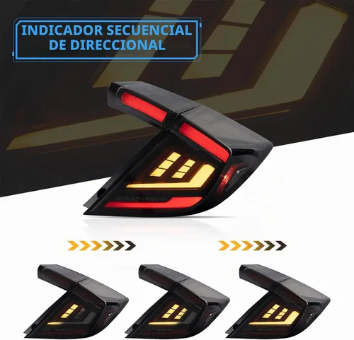 Vista 3 de VLAND Luces traseras ahumadas compatibles con Honda Civic Hatchback de 10ª generación, tipo R 2018-2021 (no para Coupe), con animación con señal