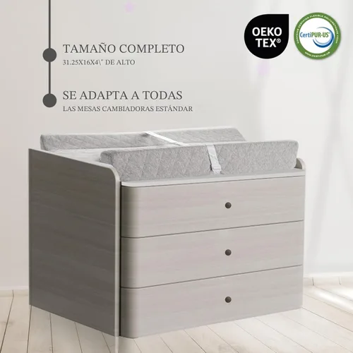 Vista 5 de Cambiador de bebé contorneado de algodón orgánico con colchón de espuma impermeable, incluye funda suave, extraíble y lavable, correa de seguridad