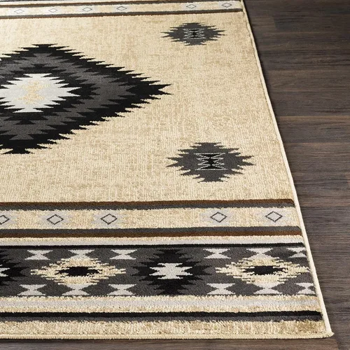 Vista 5 de Hoylake Southwestern - tapete estilo tribal, azteca, indio americano e indie, felpudo, pequeño, marrón, gris, negro, 1 pie y 10 pulgadas por 2 pies