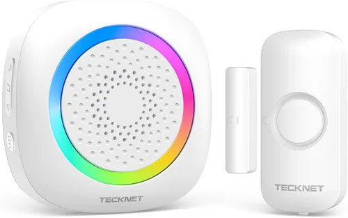 Vista 8 de TECKNET Campanillas de puerta cuando se abre la puerta, alarma inalámbrica con sensor de puerta con rango de 1000 pies, 61 canciones, 5 niveles