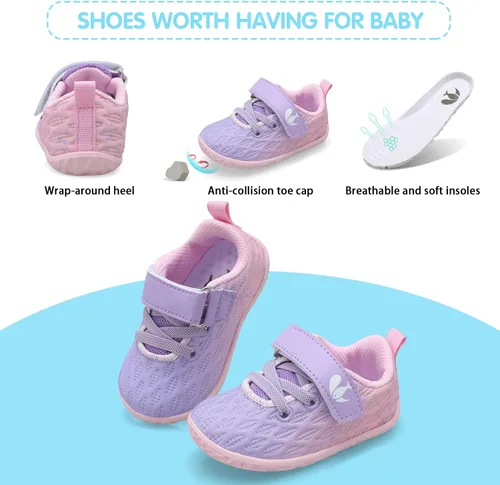 Vista 4 de FEETCITY Zapatillas de bebé para niños y niñas, zapatos de primera caminata, zapatos de cuna para recién nacidos, zapatos de meter