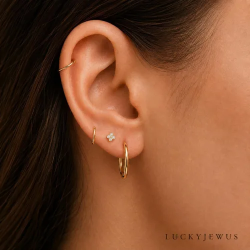 Vista 37 de Aretes de aro y broquel pequeños de oro o plata de ley para mujer, aretes para cartílago, nariz, hélix, trago Dorado