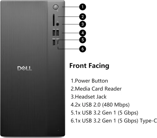 Vista 5 de Dell ECT1250 - Computadora de escritorio torre para multitarea definitiva en el hogar y la oficina, CPU Intel de 4 núcleos de 14ª