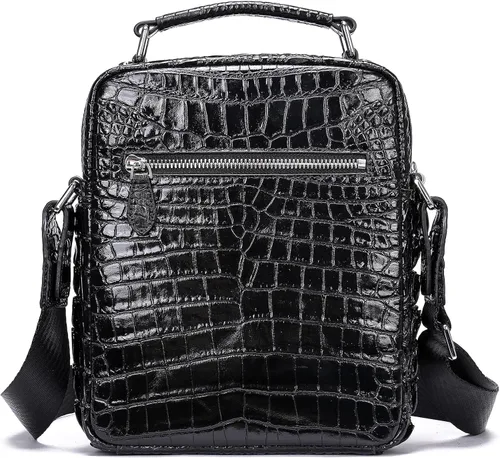 Vista 2 de Bolso bandolera pequeño de cocodrilo, bolsos y bolsos cruzados de cuero de diseñador para hombre, color negro, Negro
