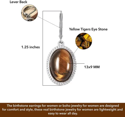 Vista 3 de Tiger Eye Earrings for Women - Boho Beachy Brown Earrings Gemstone Birthstone Jewelry - Anniversary Birthday Christmas Gifts for Womens