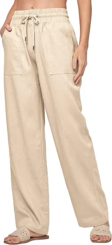 Vista 2 de Willit Pantalones de lino para mujer, pantalones palazzo de pierna ancha Khaki - Actualización