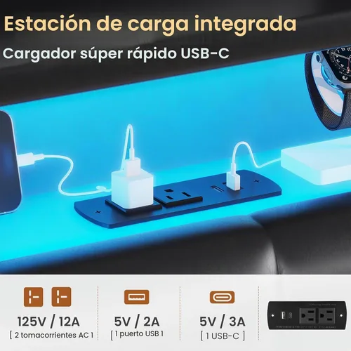 Vista 6 de ADORNEVE Marco de Cama Individual con Almacenamiento Elevable con Estación de Carga Tipo C y Cabecera con Almacenamiento Oculto, Cama de Plataforma