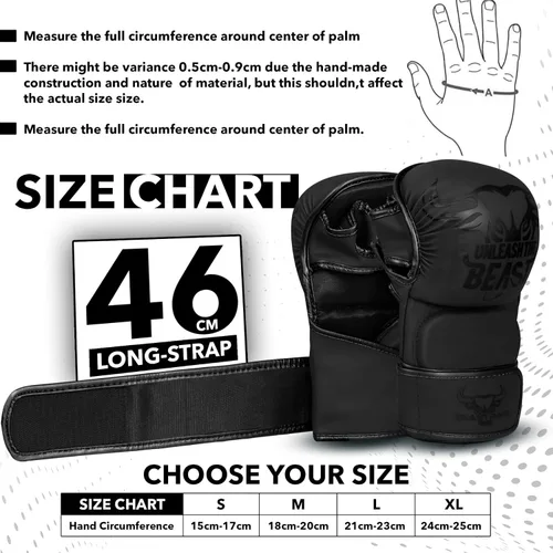 Vista 5 de BEAST RAGE Guantes MMA para Hombres Mujeres, Muñequeras Ajustables de Palma Abierta para Artes Marciales Grappling Sparring para Muay Thai Lucha