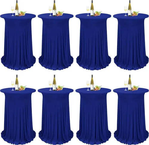 Vista 11 de Paquete de 4 manteles redondos para mesa de cóctel, de 32 x 43 pulgadas, de elastano, con cortinas onduladas, color beige, para mesa de boda, bar