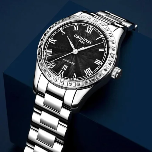 Vista 11 de Reloj mecánico automático para mujer Carnival con banda de acero inoxidable