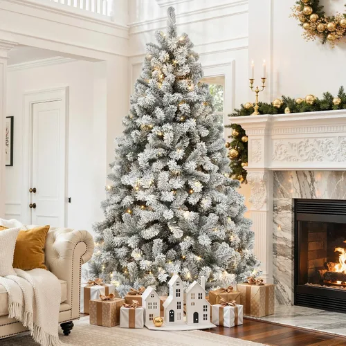 Vista 10 de DWVO Árbol de Navidad artificial preiluminado de 6 pies, verde, 1000 puntas