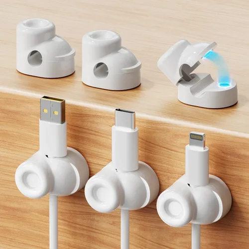 Vista 9 de Paquete de 6 clips magnéticos para cables, soporte ajustable suave para cable de teléfono celular con forma de zapato, clips de cadena de luces