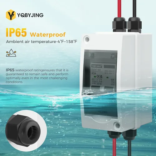 Vista 41 de Interruptor de desconexión de panel solar CC 20 Amp AC Caja de interruptor de circuito en miniatura 500V 2 polos con caja IP65 impermeable a prueba