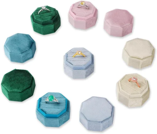 Vista 7 de Caja para anillos de boda, 3 ranuras de alta calidad, caja de regalo de almacenamiento de anillo de terciopelo, caja de regalo para anillo vintage