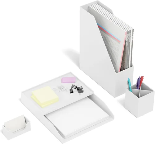 Vista 3 de TRU RED Archivo de plástico para revistas, color blanco – Organizador vertical de escritorio para revistas, carpetas y documentos de oficina