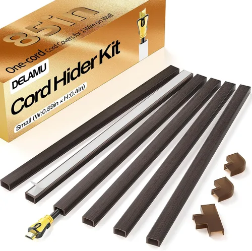 Vista 10 de Delamu Ocultador de cable beige, cubiertas de cable de 85 pulgadas para cables en la pared, ocultadores de cables de un cable, cubiertas de alambre