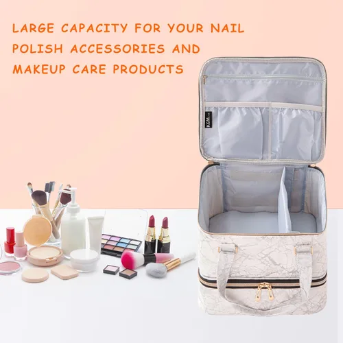 Vista 12 de Organizador de esmalte de uñas, bolsa de almacenamiento de esmalte de uñas de doble capa, funda de transporte con capacidad para 42 botellas