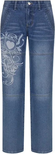 Vista 5 de Zempertoopa Pantalones de mezclilla holgados Y2K para mujer, pierna ancha, rectos, grunge, cintura alta, casual, holgados, pantalones de carga
