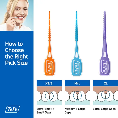 Vista 4 de TEPE Púas de hilo dental, palillos de dientes, palitos de hilo dental, EasyPicks M/L, azul, paquete de 12