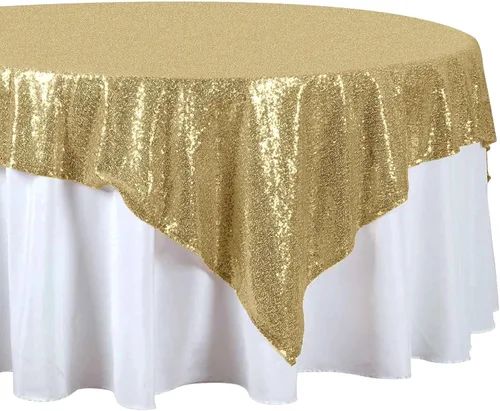 Vista 5 de Efavormart - Mantel cuadrado de lentejuelas de lujo de 72 x 72 pulgadas, mantel cuadrado champán para bodas, fiestas, eventos, banquetes