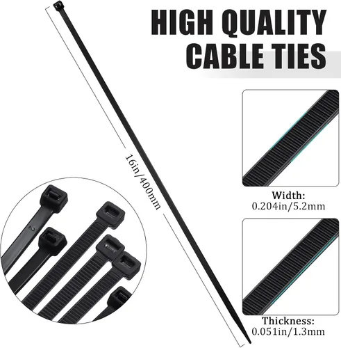 Vista 2 de 500 bridas grandes de nailon de 16 pulgadas con resistencia a la tracción de 60 libras, autobloqueante para uso en granjas en interiores y Negro