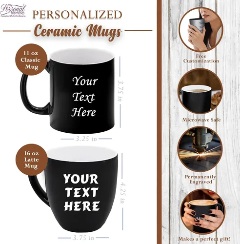 Vista 2 de My Personal Memories Taza de café con leche grabada personalizada y taza de té personalizada con su texto (negro)