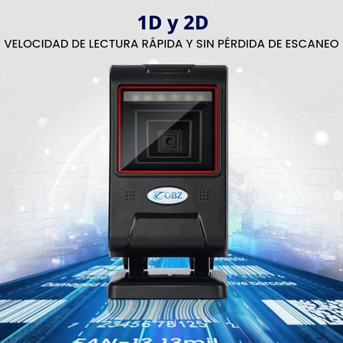 Vista 5 de OBZ Escáner de código de barras de escritorio manos libres, lector de código QR omnidireccional 1D 2D con cabezal de escaneo ajustable, escáner