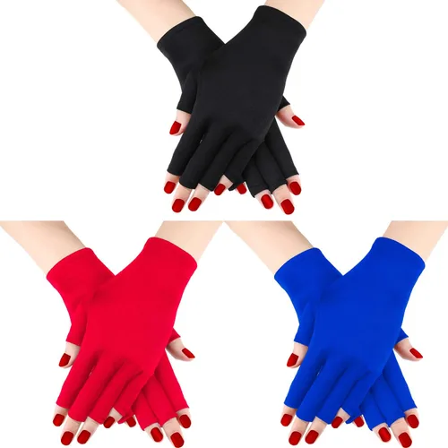 Vista 8 de Syhood 3 pares de guantes de luz UV para lámpara de uñas de gel, guantes de manicura, guantes anti UV sin dedos, protegen las manos de la lámpara
