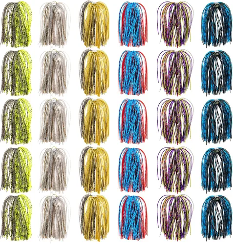 Vista 7 de Goture Silicone Jig Skirts, 24pcs/30pcs Bass Fishing Jigs Spinnerbait Skirts Replacement Kit,5 Colors Silicone Skirts for Fishing Lures, Football