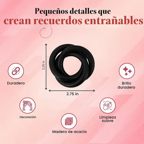 Vista 3 de Juego de 12 Servilleteros de Madera de Tres Anillos - Portaservilletas de Madera de Acacia Entrelazados para Decoración de Mesa de Comedor - Anillos