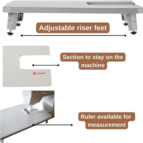Vista 5 de FDM Mesa de extensión para máquina de coser resistente, mesa rectangular gris moderna, 15 ¼ pulgadas x 10 x 2 pulgadas, compatible con Singer 4411