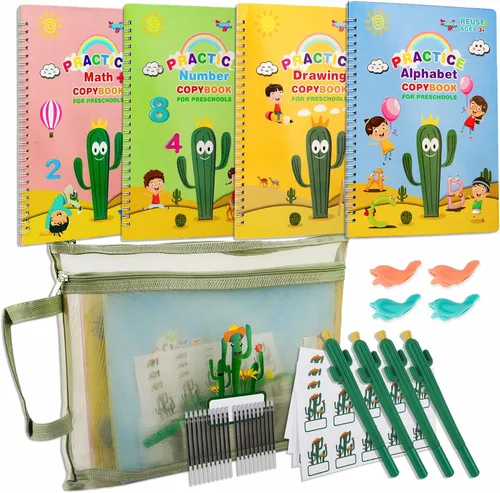 Vista 10 de LUCKFUTURE Libro de práctica de escritura a mano con ranuras, cuadernos mágicos reutilizables para niños, conjunto de práctica de escritura a mano