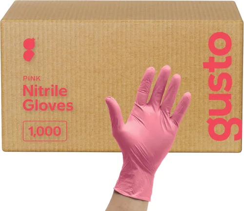 Vista 7 de GUSTO Disposable Pink Nitrile Gloves Latex-Free & Rubber-Free, Powder-Free, Tear & Puncture Resistant, Flexible Fit, Food Handling, Cleaning &