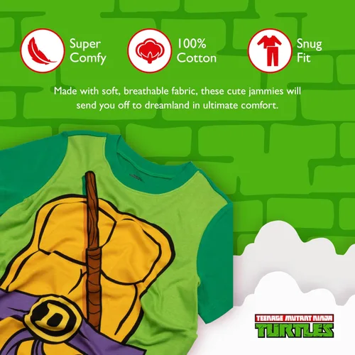 Vista 3 de Nickelodeon Conjunto de pijama de algodón ajustado de 2 piezas para adultos, tortugas ninja mutantes