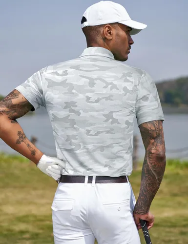 Vista 158 de TAPULCO Camisetas tipo polo de secado rápido para hombre, diseño de camuflaje, atléticas, ligeras, transpirables, casuales, para golf