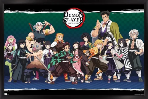 Vista 5 de Demon Slayer - Póster de pared alineado, 34 pulgadas de largo x 22.4 pulgadas de ancho, versión sin marco