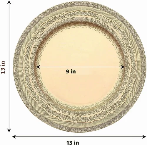 Vista 3 de Efavormart - Paquete de 6 platos de carga de plástico acrílico con relieve de encaje rústico dorado de 13 pulgadas