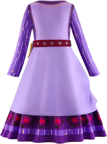 Vista 5 de ZEROGOO Disfraz de Asha para niñas, vestido de princesa morado para Halloween, fiesta de disfraces