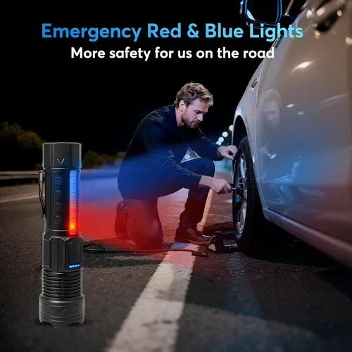 Vista 3 de JIJ Paquete de 3 linternas, linternas recargables de alto lúmenes, linterna LED de 7 modos con IP67 impermeable, linterna táctica de mano ajustable