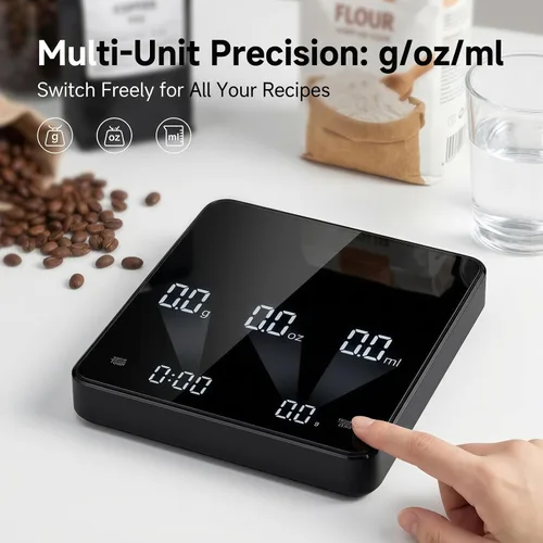 Vista 5 de Partyreal Báscula digital de café de cocina, báscula delgada con tara, unidades g/oz/ml, pantalla retroiluminada, recargable USB-C (cable incluido)
