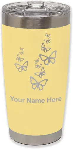 Vista 15 de LaserGram Vaso aislado al vacío de 20 onzas, mariposas, grabado personalizado incluido (negro)