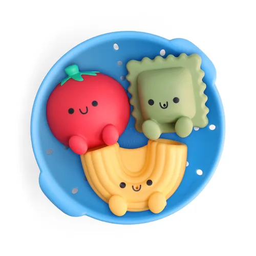 Vista 9 de Itzy Ritzy Juguetes Rociadores de Baño – Juego de 3 Juguetes de Baño Texturizados con Forma de Fruta y 1 Colador Rociador – Itzy Splash Pals