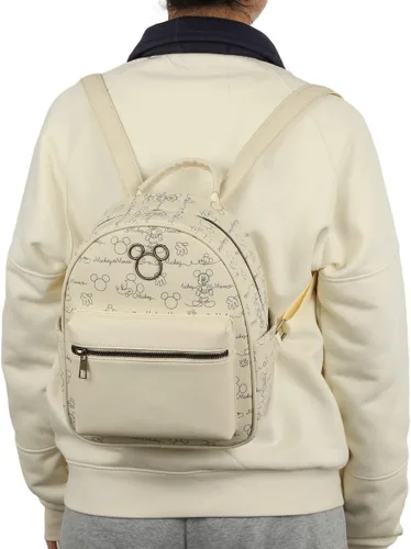 Vista 6 de Disney Mickey Mouse Line Art - Mochila blanca y dorada para mujer, Blanco