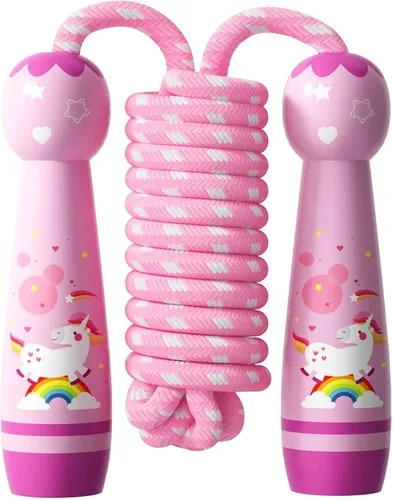 Vista 12 de Cuerda de saltar para niños, cuerda de saltar trenzada de algodón ajustable con mango de madera para niños pequeños, fitness, entrenamiento Gato