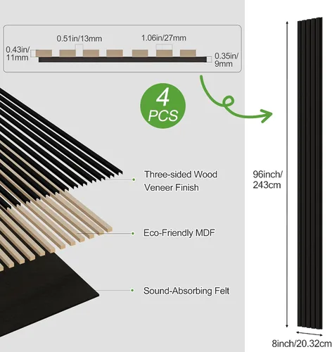 Vista 38 de Paquete de 2 paneles de madera para pared, paneles acústicos de listones de madera de 48 x 24 pulgadas, paneles acústicos para decoración de paredes