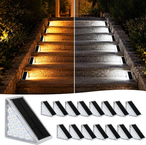 Vista 18 de AUDLES Luces LED Solares para Escalones Impermeables Luces para Escaleras Exteriores, Luz Solar para Terraza Decoración Exterior IP67 Luz de Blanco